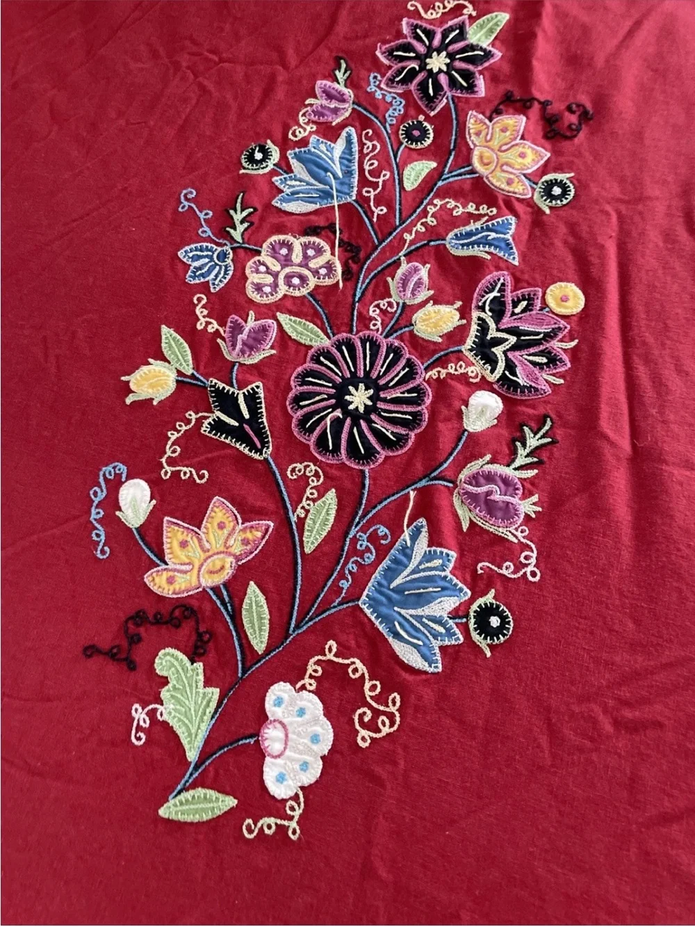 Pottery Barn Red Embroidered Floral Duvet Cover